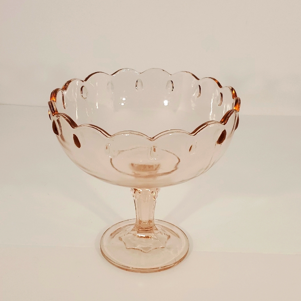 Pink Depression Glass Pedestal Compote Fruit Bowl